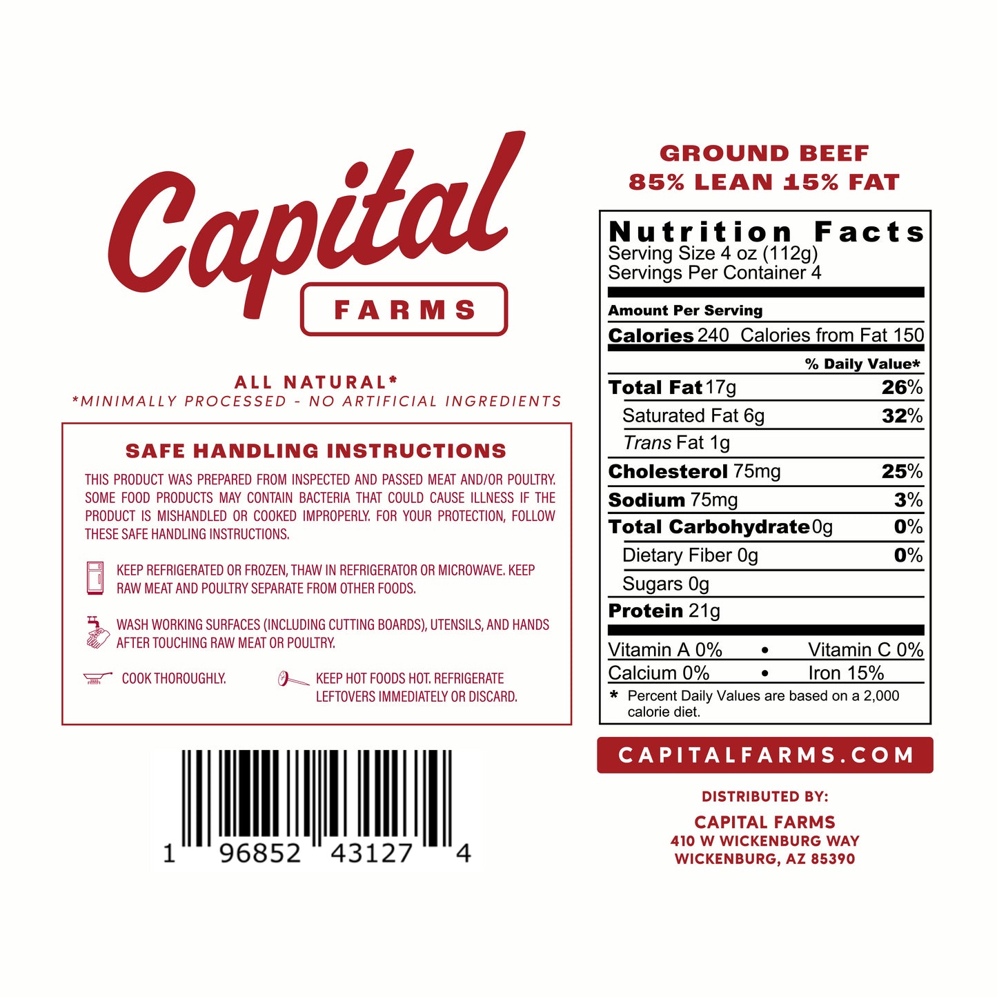 Ground Beef 85% Lean 15% Fat - 1lb