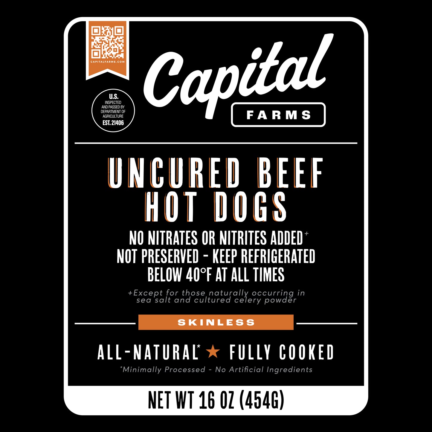 Skinless All Beef Uncured Hot Dog