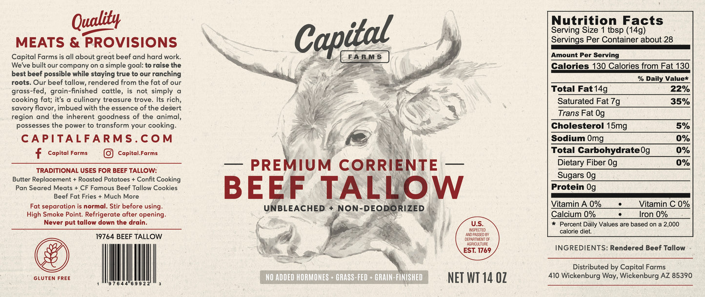 Premium Corriente Beef Tallow – 14 oz Jar