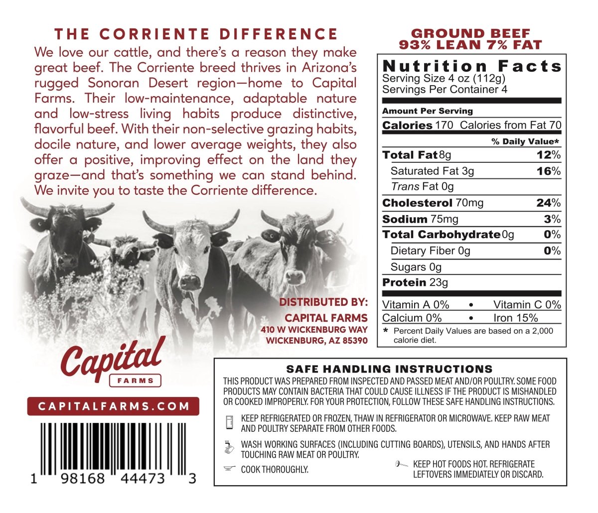 Ground Beef 93% Lean 7% Fat - 1lb - Capital Farms Meats & Provisions