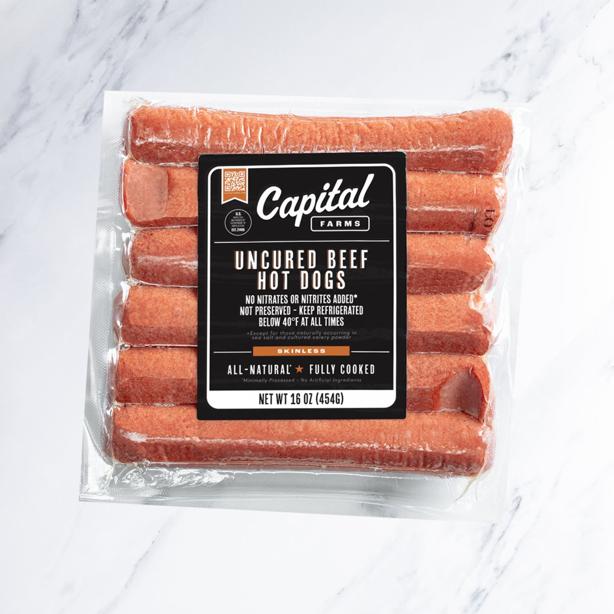 Skinless All Beef Uncured Hot Dog | 20% OFF - Capital Farms Meats & Provisions