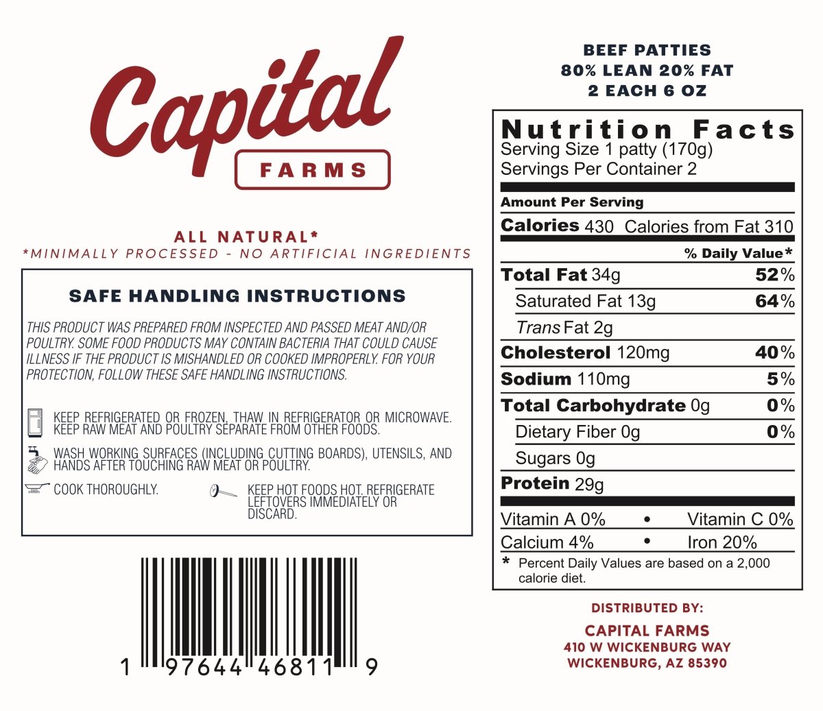 6oz Capital Patty 80/20 - 12-Pack Case - Capital Farms Meats & Provisions