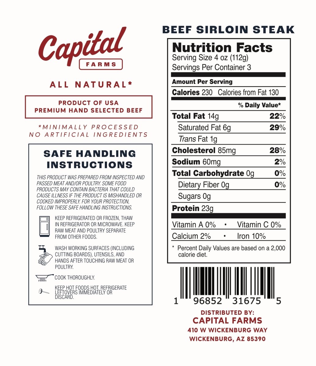 Beef Sirloin Steak - 12oz - Capital Farms Meats & Provisions