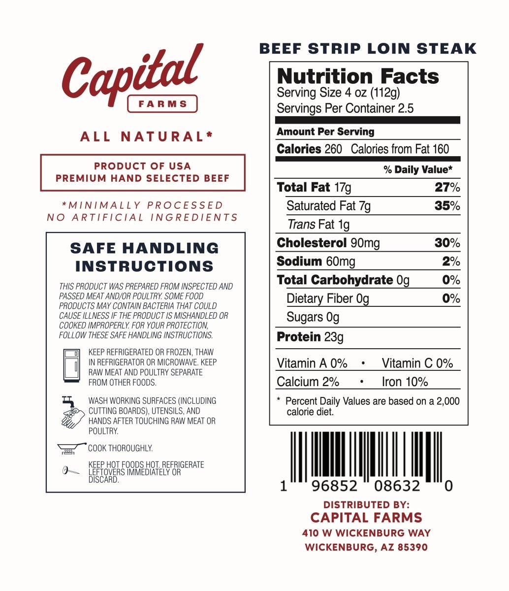 Beef Strip Loin Steak - 10oz - Capital Farms Meats & Provisions