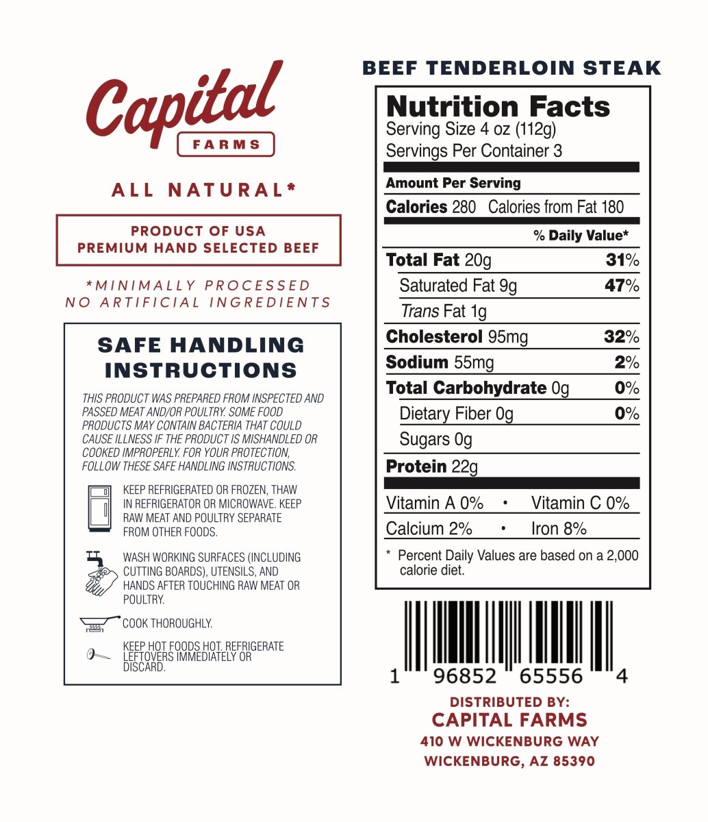 Beef Tenderloin Steak - 12oz - Capital Farms Meats & Provisions