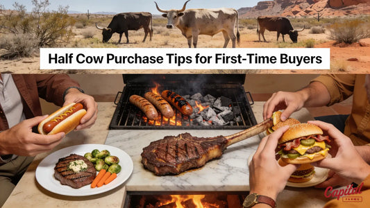 A half cow typically yields 200 to 250 pounds of beef and requires 6