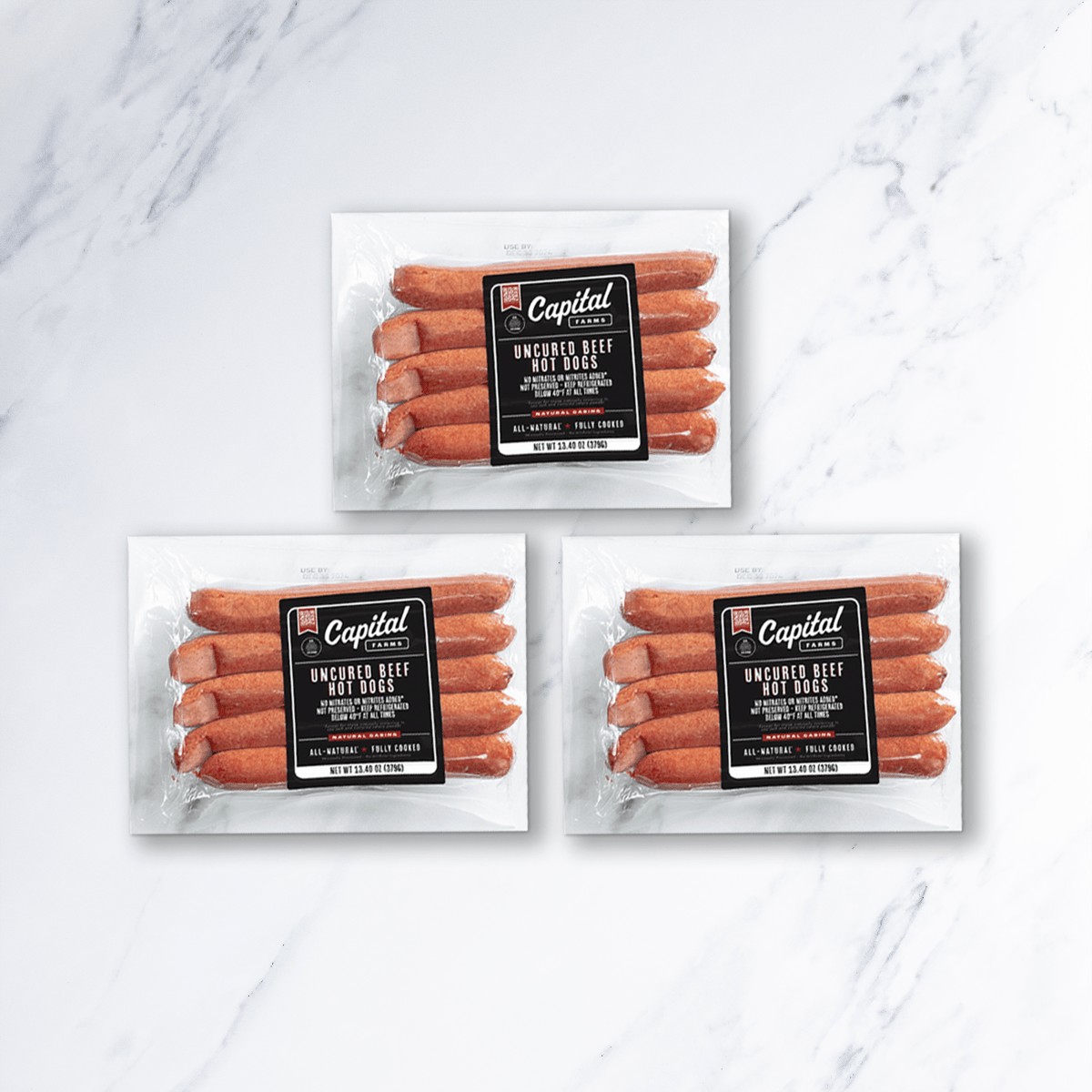 (3) 13.4oz Natural Uncured All Beef Hot Dog - Capital Farms Meats & Provisions