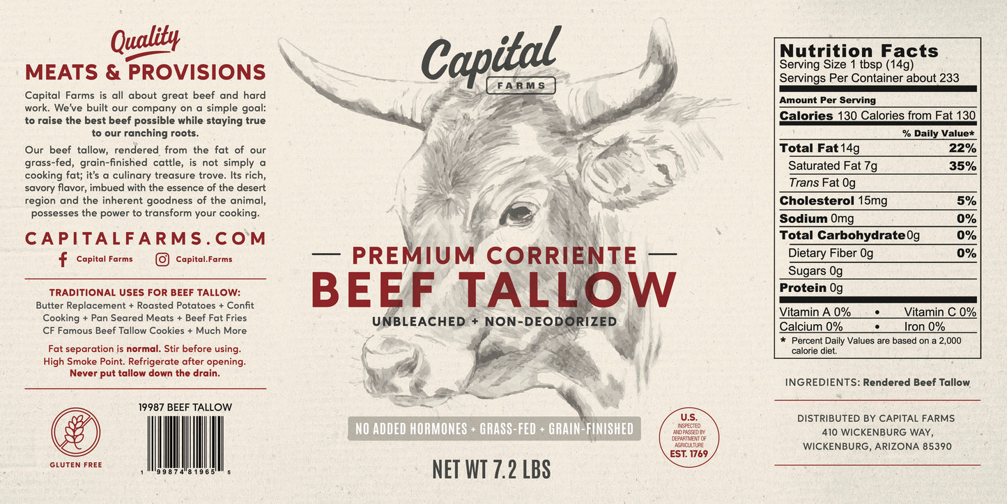 Premium Corriente Beef Tallow – 1 Gallon Bucket (7.2 lbs)