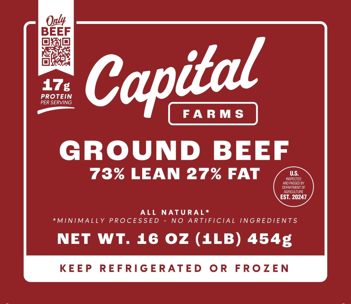 Ground Beef 73% Lean 27% Fat - 1lb - Capital Farms Meats & Provisions