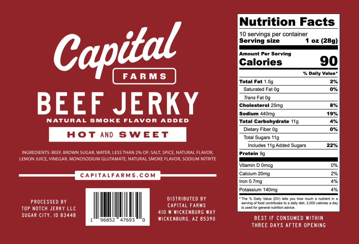 Hot and Sweet Beef Jerky - 10oz - Capital Farms Meats & Provisions