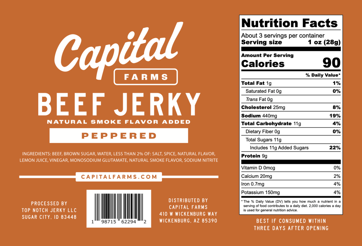 Peppered Beef Jerky - 3.25oz - Capital Farms Meats & Provisions