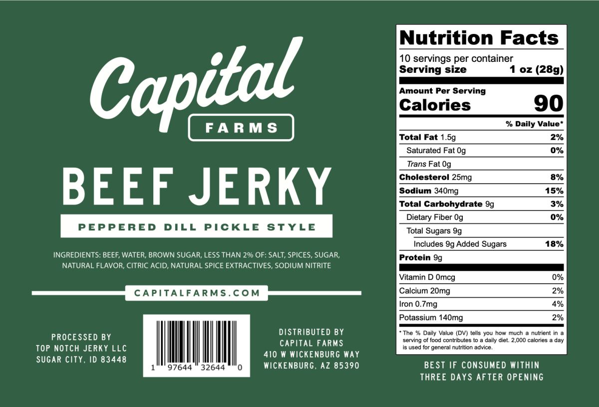 Peppered Dill Pickle Beef Jerky - 10oz - Capital Farms Meats & Provisions