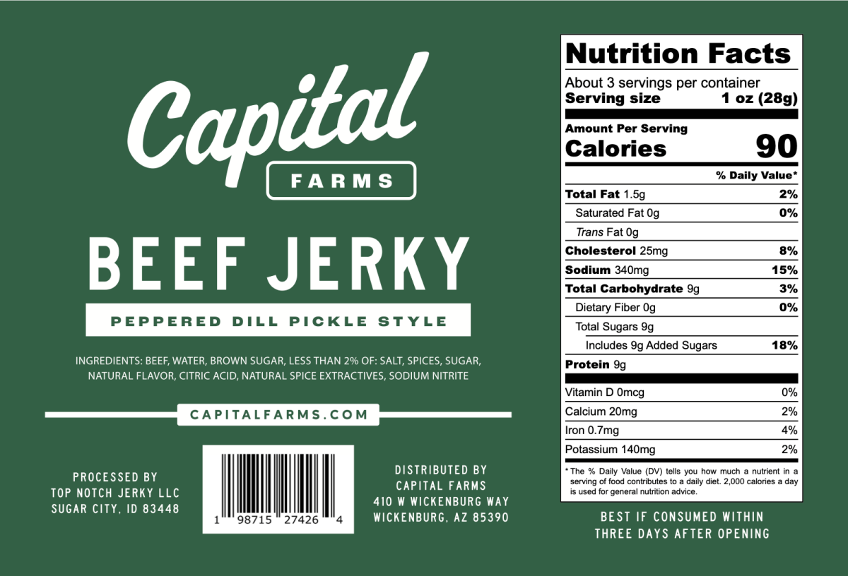 Peppered Dill Pickle Beef Jerky - 3.25oz - Capital Farms Meats & Provisions