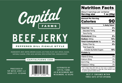 Peppered Dill Pickle Beef Jerky - 3.25oz - Capital Farms Meats & Provisions