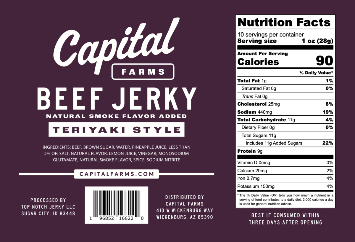 Teriyaki Beef Jerky - 10oz - Capital Farms Meats & Provisions