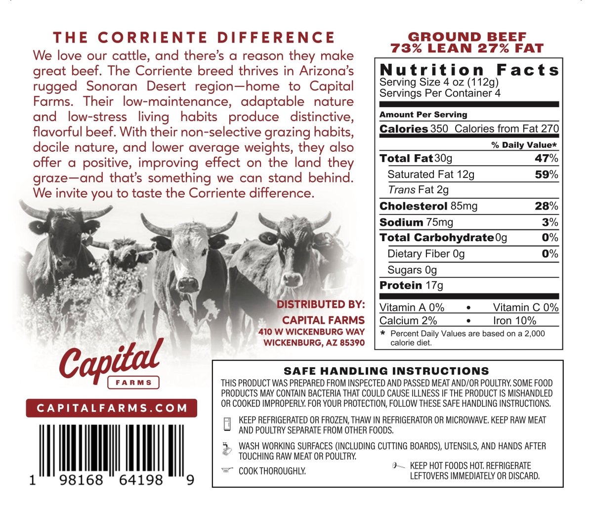 The "12 - Pack" Ground Beef 73/27 - Capital Farms Meats & Provisions