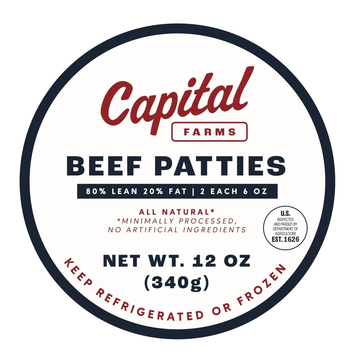 Capital Beef Patty 80/20 - 6oz - Burger Patty Sicker Lable